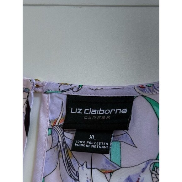 Liz Claiborne Career Silky Purple Flora Blouse Womens XL NWT Shirt Top Boho - Picture 8 of 15